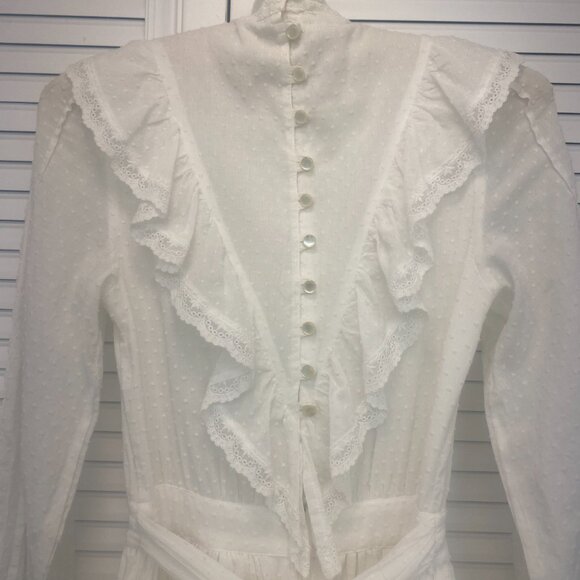 Vintage Laura Ashley 80s White Dotted Swiss Wedding Dress Western Prairie Style - Picture 4 of 6